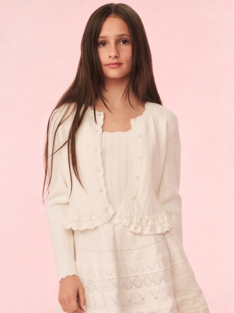 NWT. LoveShackFancy. Mari Knit Peplum Cardigan. Ivory. Size XS.